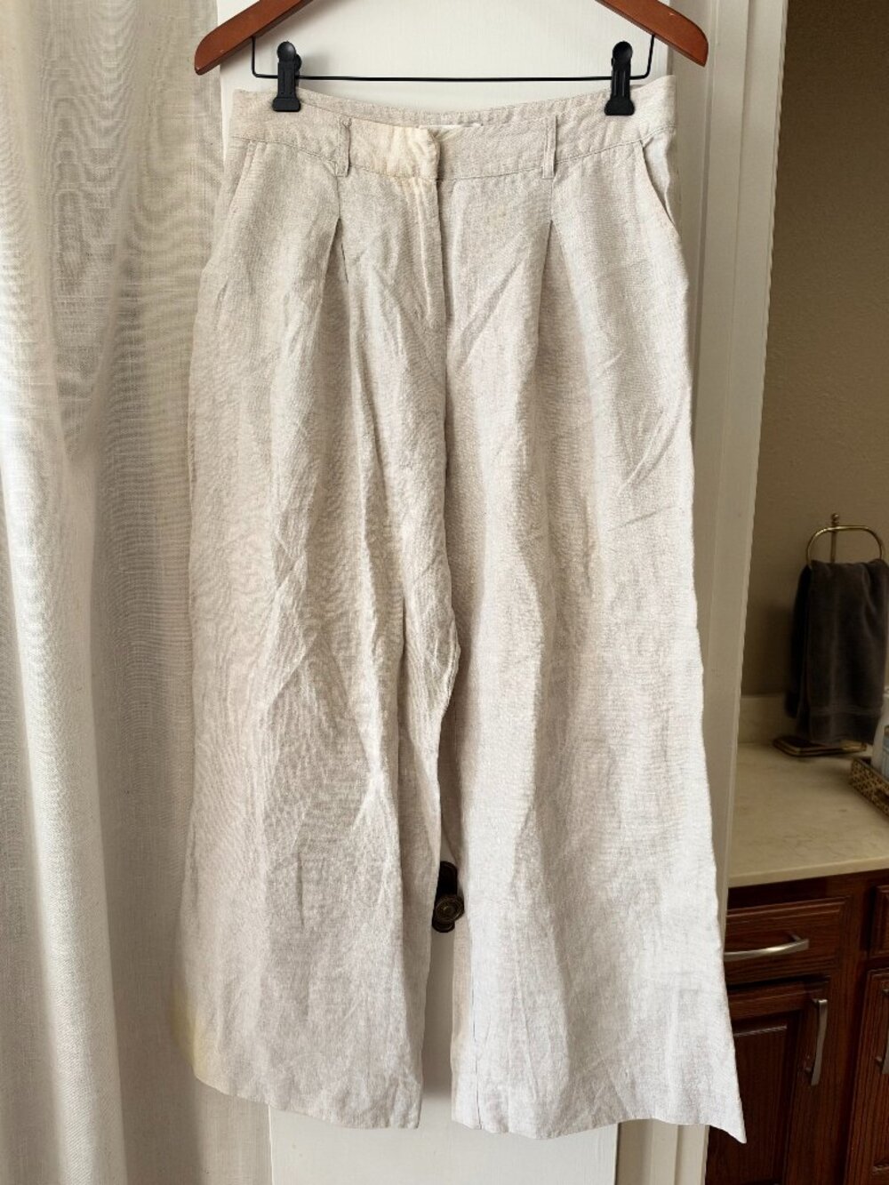Reformation Oatmeal Pleated Wide-Leg Trousers — Size 6